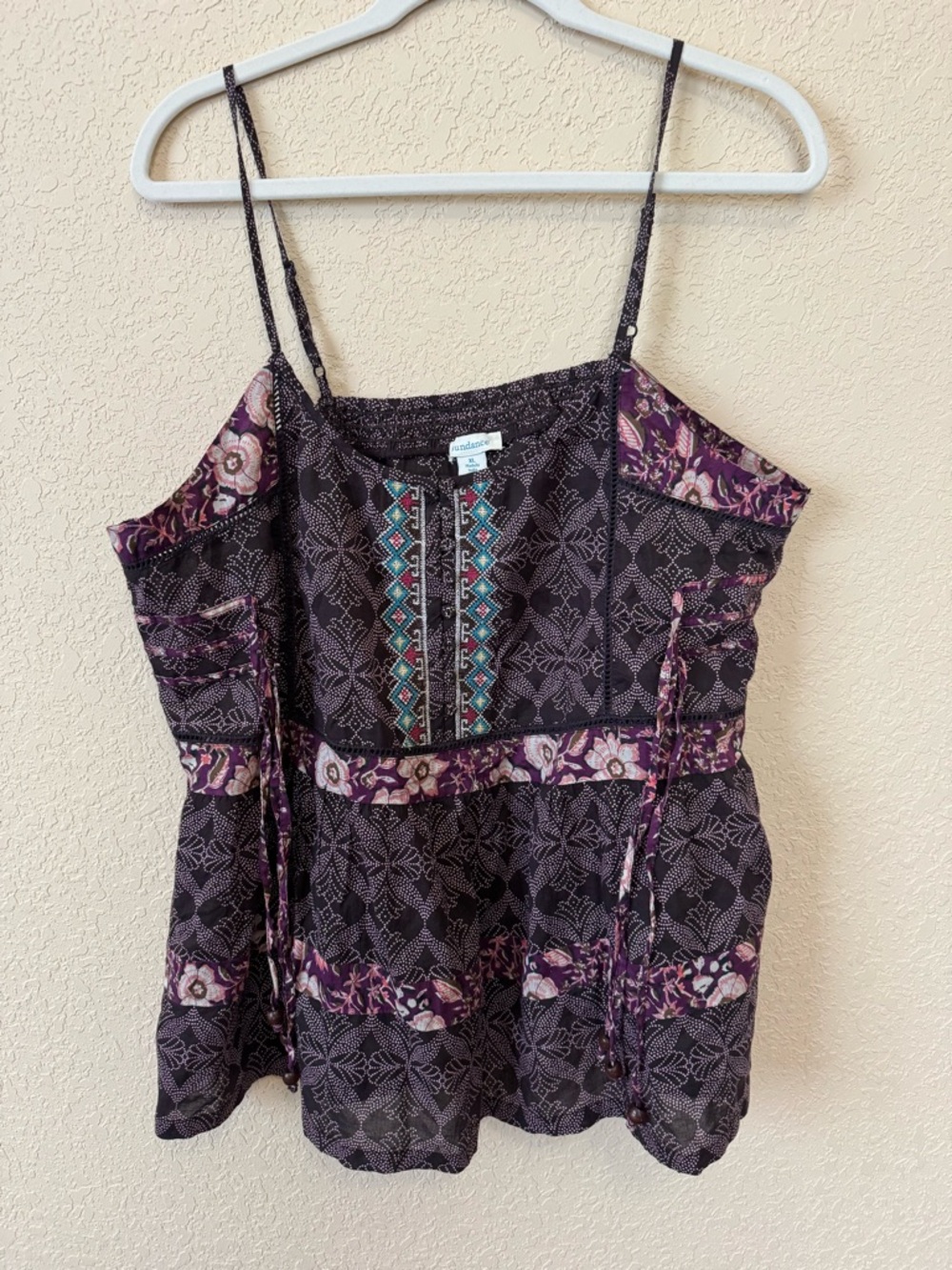 NWOT Sundance Catalog sleeveless embroidered boho top, Size XL